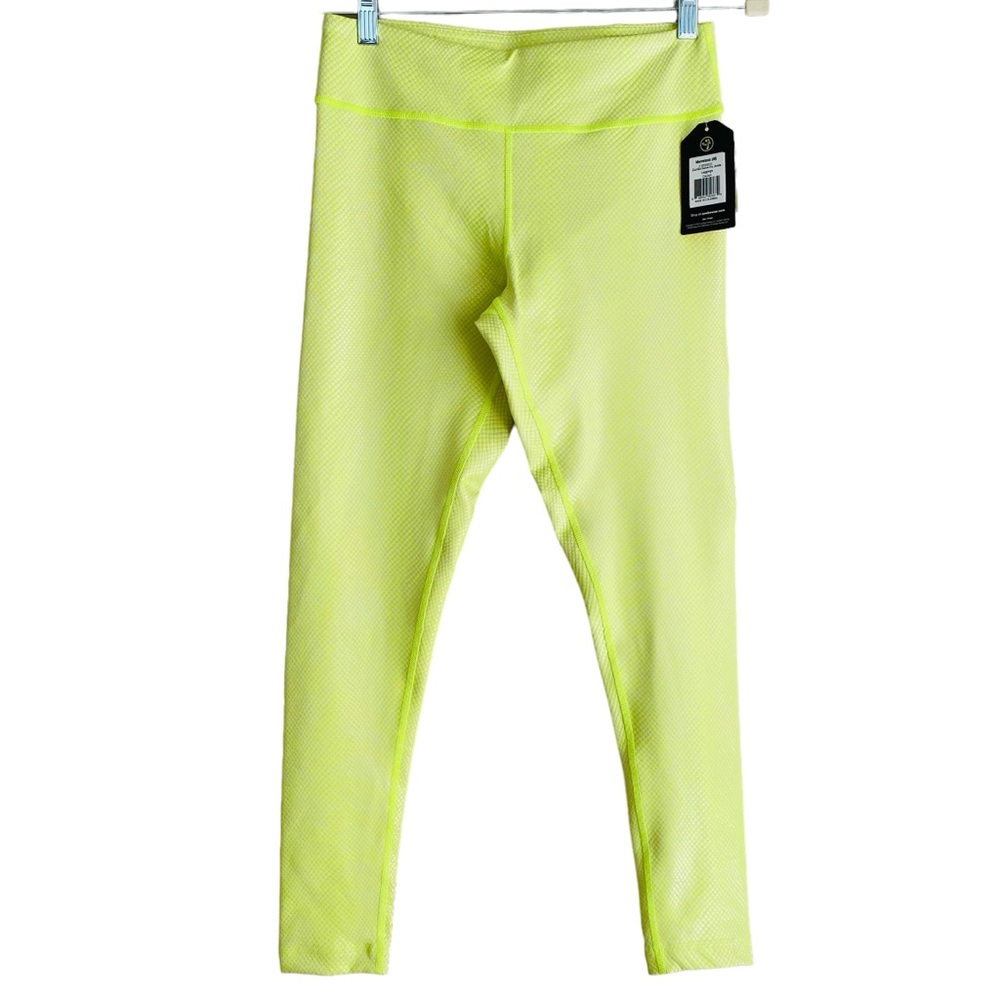 Zumba NWT Neon Lime Green Snake Print Foiled Ankle Length Legging Size XS-Medium - Picture 5 of 9